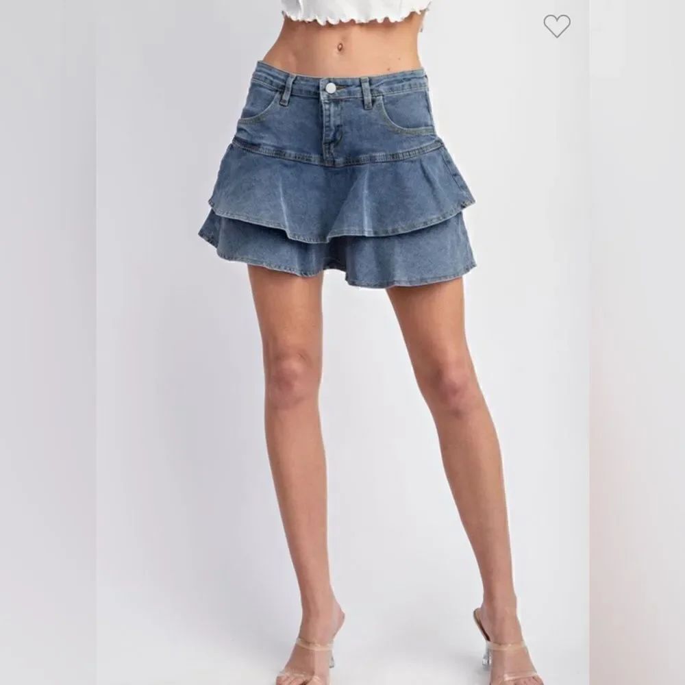 079. RUFFLE DENIM SKIRT WITH HIDDEN SHORTS!